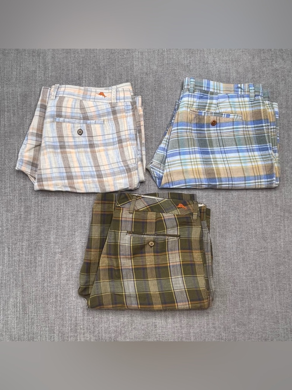 Tommy Bahama Linen Blend shorts Mens 34 Blue‎ Plaid Shorts